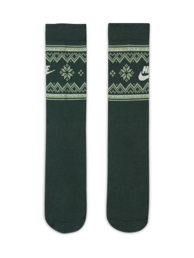 Nike Green Essential Crew Fairisle Pattern Socks 1 Pack - Image 2 of 4