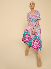 White Stuff Pink Lucy EcoVero™ Midi Dress - Image 1 of 7
