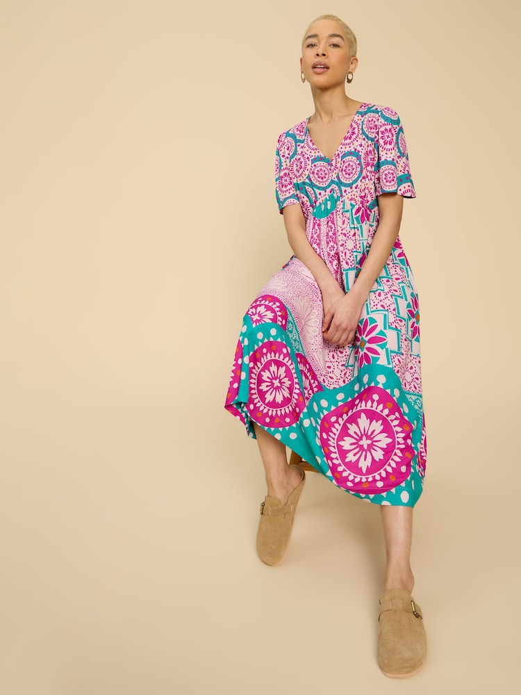 White Stuff Pink Lucy EcoVero™ Midi Dress - Image 1 of 7