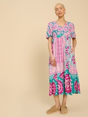 White Stuff Pink Lucy EcoVero™ Midi Dress - Image 3 of 7