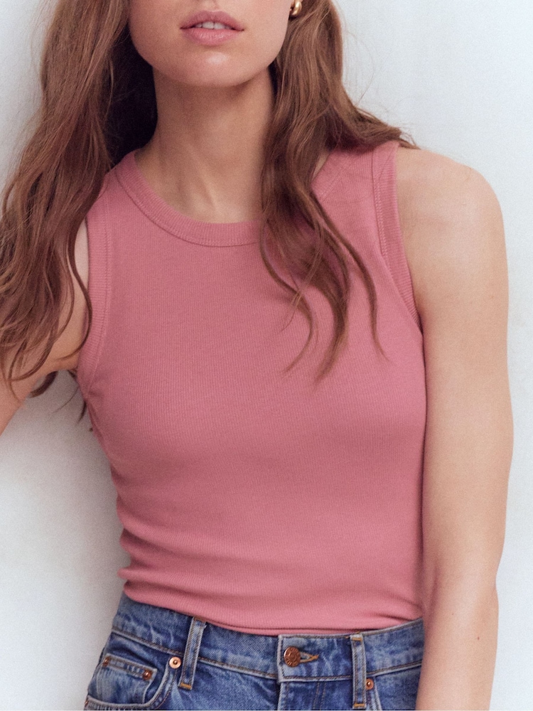 Boden Pink Ribbed Cotton Vest - Image 2 of 5 Boden Pink Ribbed Cotton Vest - Image 2 of 5
