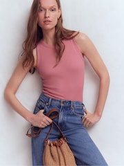 Boden Pink Ribbed Cotton Vest - Image 4 of 5