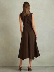 Reiss Chocolate Lani Hybrid Knit Tie Back Midi Dress - Image 4 of 5