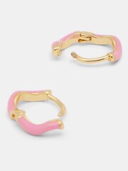 Hush Pink Fern Twist Enamel Huggie Earrings - Image 2 of 3