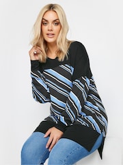 Yours Curve Blue Striped Print Top - Image 1 of 4