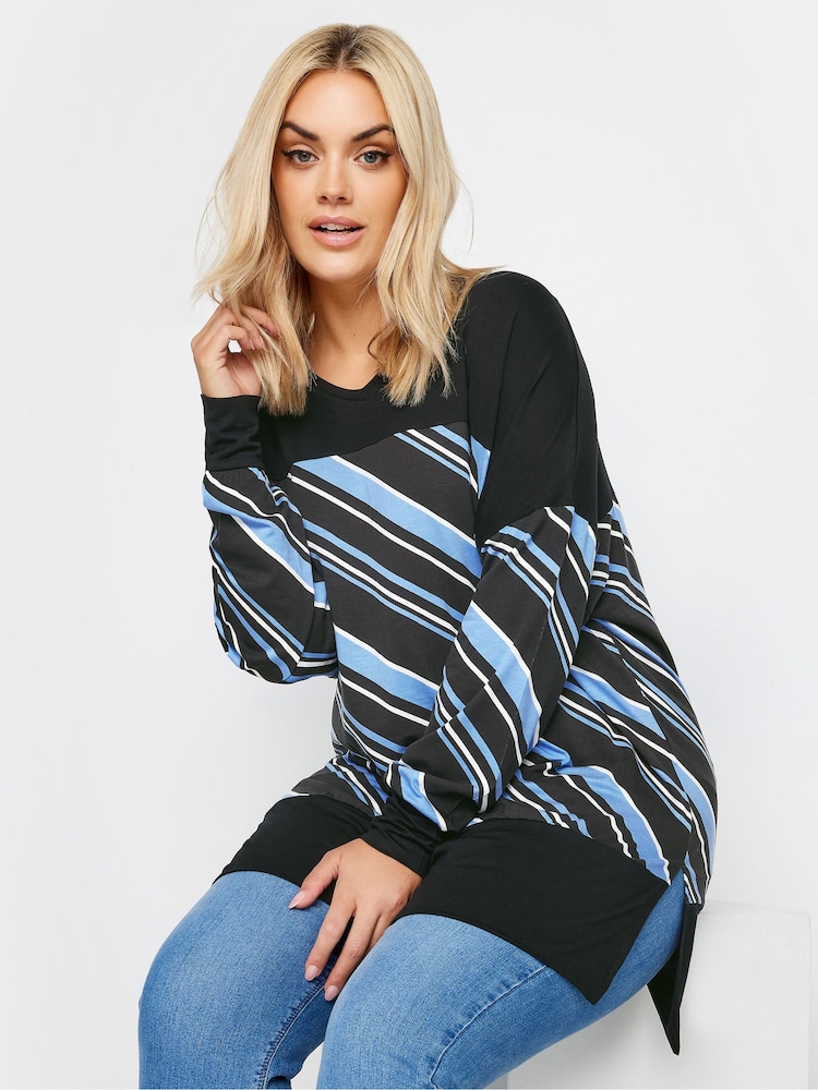 Yours Curve Blue Striped Print Top - Image 1 of 4