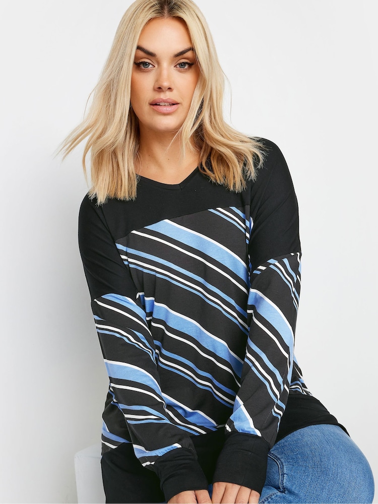 Yours Curve Blue Striped Print Top - Image 4 of 4