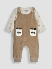 JoJo Maman Bébé Natural Panda Applique Pocket Dungarees And Top Set - Image 1 of 9