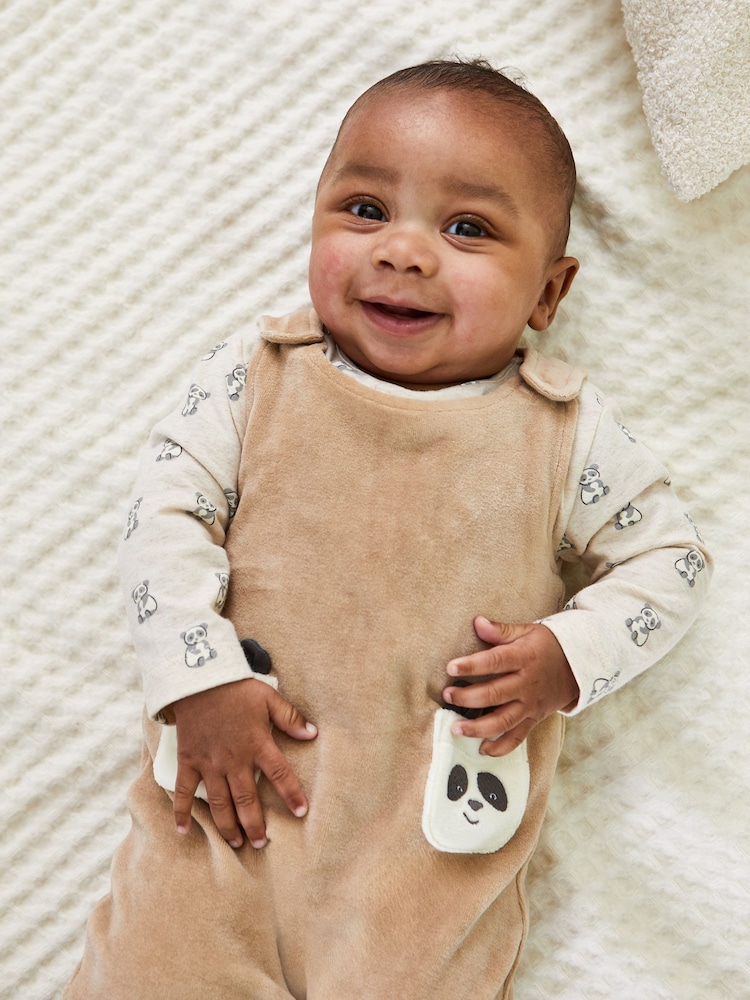 JoJo Maman Bébé Natural Panda Applique Pocket Dungarees And Top Set - Image 9 of 9
