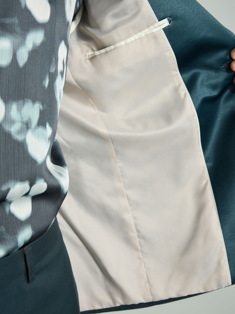 Blauwgroen - Slim Fit Trimmed Satin Edge Tuxedo Suit Jacket - Image 5 of 10