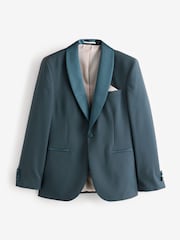 Сине-зеленый - Slim Fit Trimmed Satin Edge Tuxedo Suit Jacket - Изображение 6 из 10