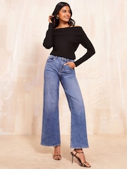 Friends Like These Black Off The Shoulder Rib Jumper - Image 2 of 4