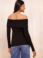 Friends Like These Black Off The Shoulder Rib Jumper - Image 4 of 4