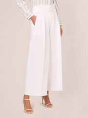 Adrianna Papell Solid Woven White Trousers With Belt - Image 1 of 7