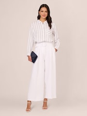 Adrianna Papell Solid Woven White Trousers With Belt - Image 3 of 7