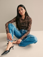 Myleene Klass Animal Print Mesh Top - Image 3 of 7