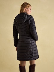 Joules Kenley Black Showerproof Long Padded Coat with Hood - Image 2 of 7