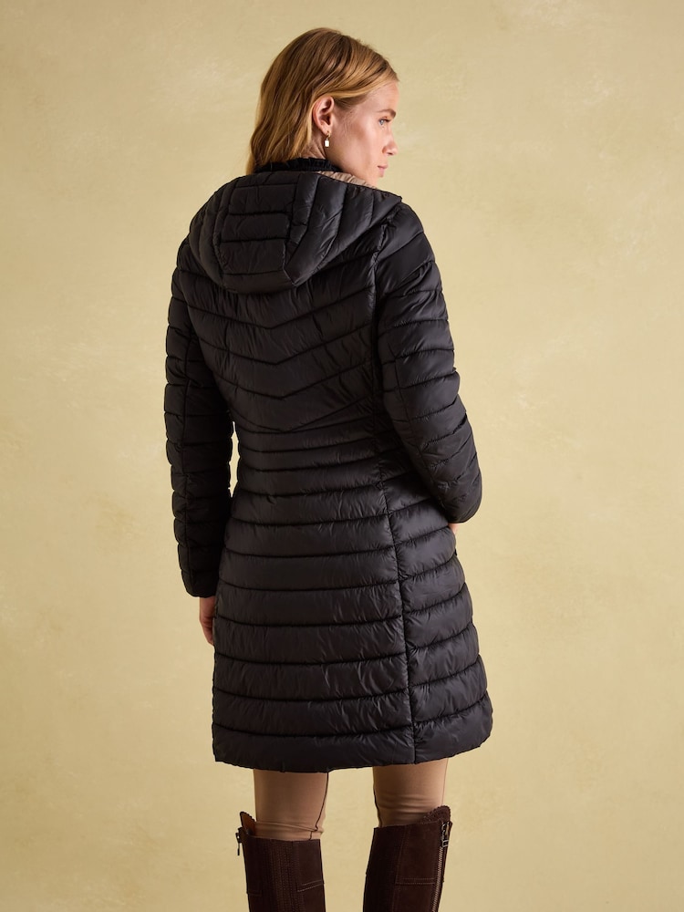 Joules Kenley Black Showerproof Long Padded Coat with Hood - Image 2 of 7