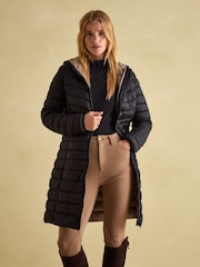 Joules Kenley Black Showerproof Long Padded Coat with Hood - Image 3 of 7
