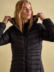 Joules Kenley Black Showerproof Long Padded Coat with Hood - Image 4 of 7