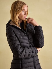Joules Kenley Black Showerproof Long Padded Coat with Hood - Image 5 of 7