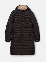 Joules Kenley Black Showerproof Long Padded Coat with Hood - Image 7 of 7