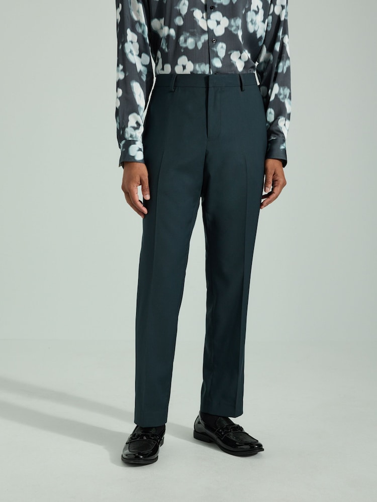 Teal Blue Slim Fit Tuxedo Suit Trousers - Image 3 of 9