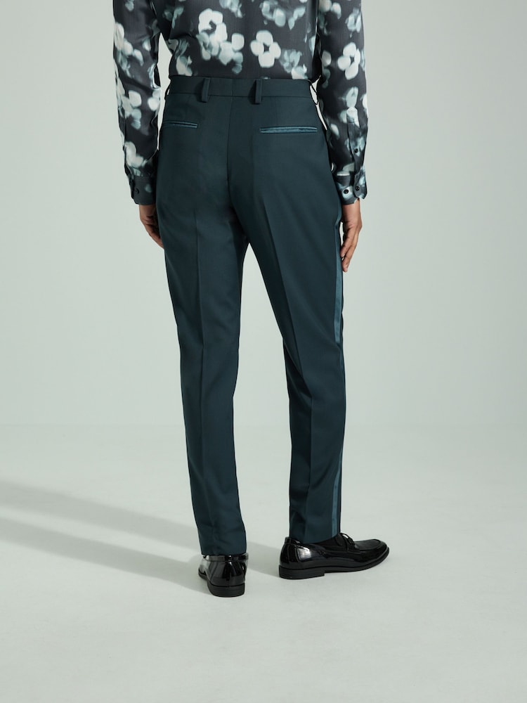 Teal Blue Slim Fit Tuxedo Suit Trousers - Image 4 of 9