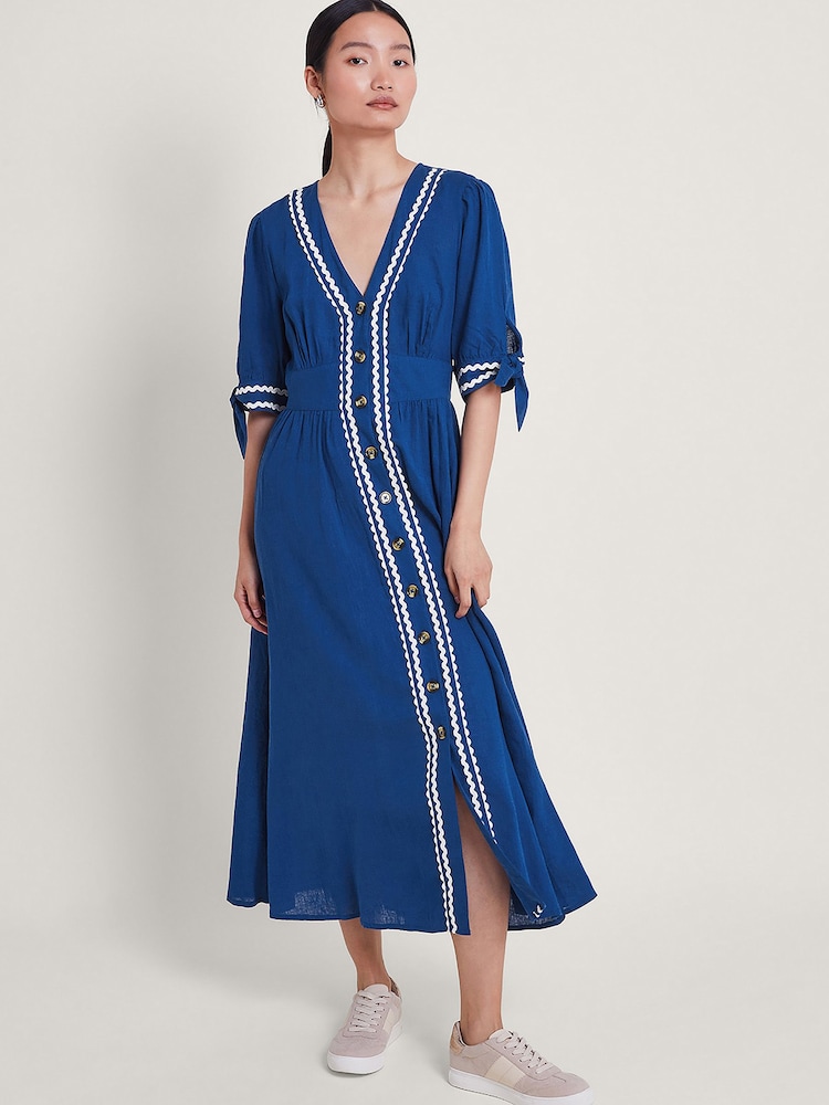 Monsoon Blue Lita Dress In Linen Blend - Image 1 of 5