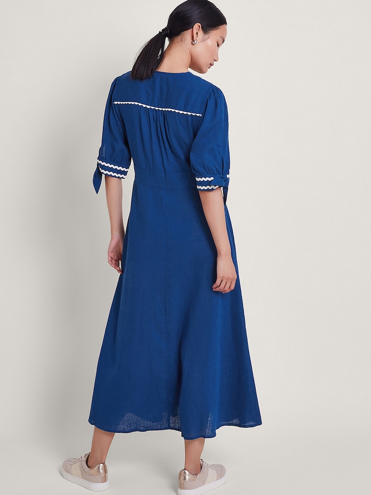 Monsoon Blue Lita Dress In Linen Blend - Image 2 of 5