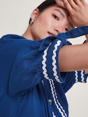 Monsoon Blue Lita Dress In Linen Blend - Image 3 of 5