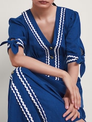 Monsoon Blue Lita Dress In Linen Blend - Image 4 of 5