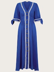 Monsoon Blue Lita Dress In Linen Blend - Image 5 of 5