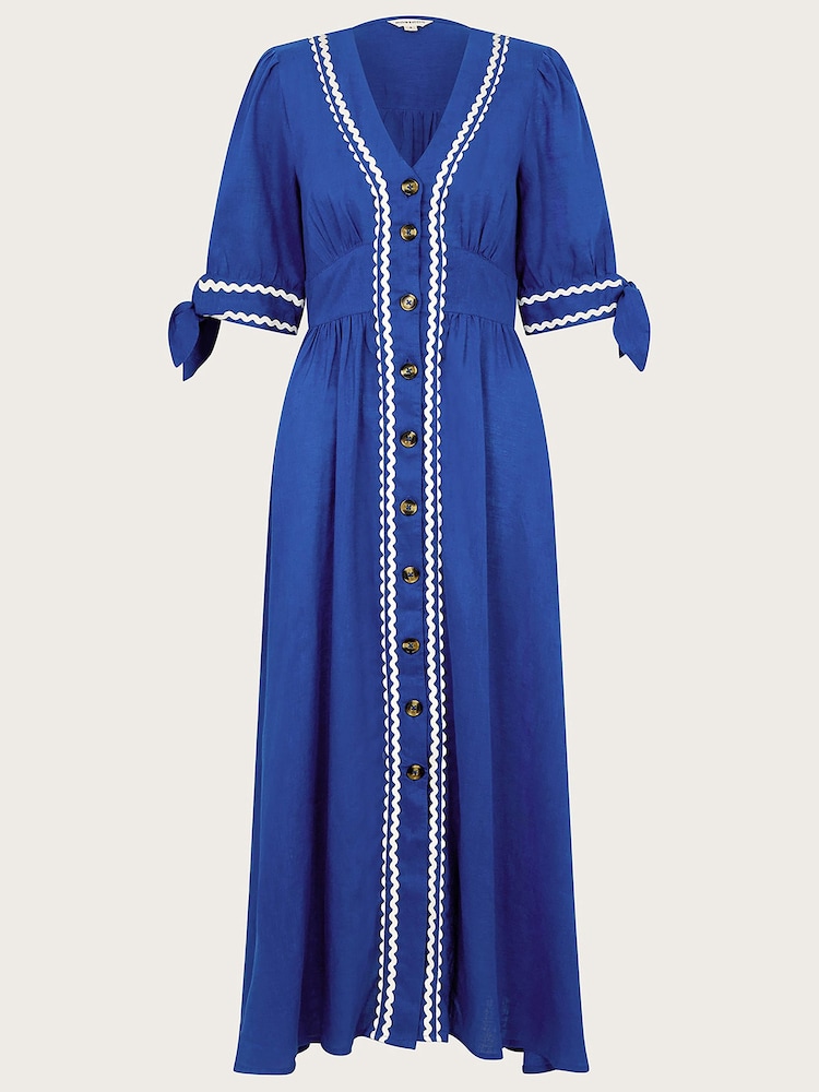 Monsoon Blue Lita Dress In Linen Blend - Image 5 of 5