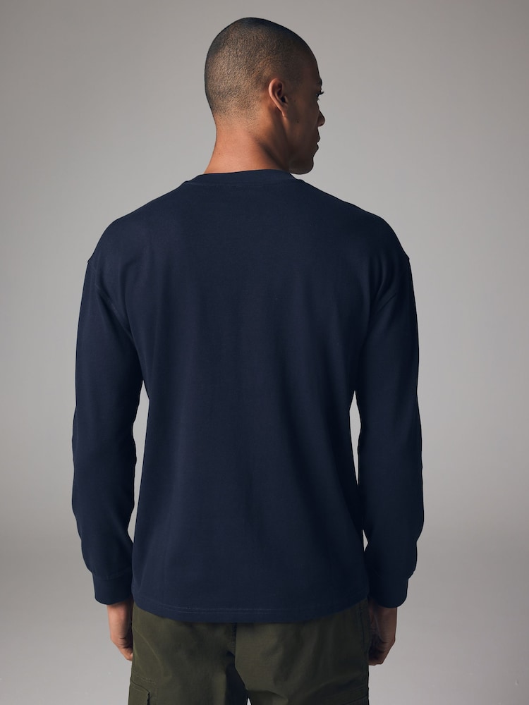 Marineblau/blau - Bequeme Passform - Langärmliges T-Shirt aus 100 % schwerer Baumwolle - Image 3 of 7