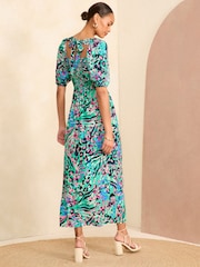 Love & Roses – Bedrucktes Midikleid mit quadratischem Ausschnitt und Puffärmeln - Bild 4 von 4