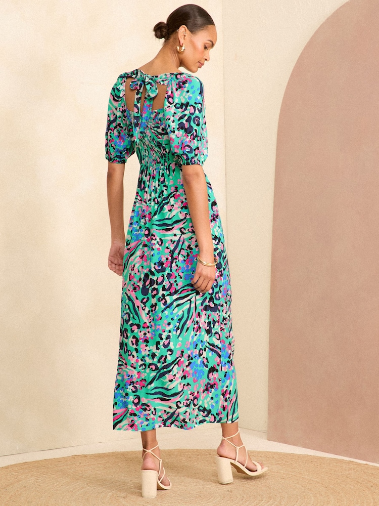 Love & Roses – Bedrucktes Midikleid mit quadratischem Ausschnitt und Puffärmeln - Bild 4 von 4