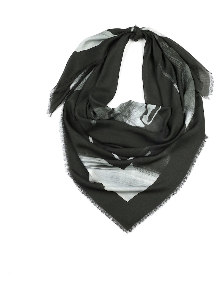 AllSaints Black Leppo Tie Stripe 100% Cotton Scarf - Image 1 of 4