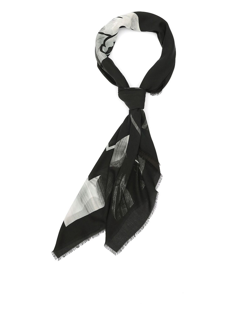 AllSaints Black Leppo Tie Stripe 100% Cotton Scarf - Image 2 of 4 AllSaints Black Leppo Tie Stripe 100% Cotton Scarf - Image 2 of 4