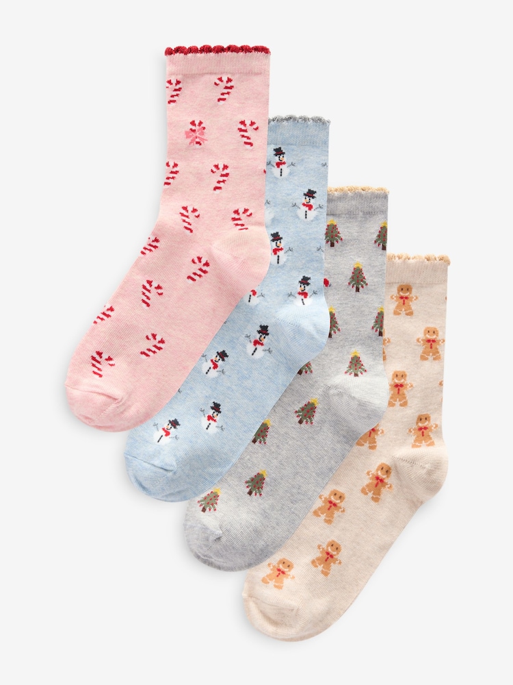 Conversational Print Christmas Pattern Ankle Socks 4 Pack - Image 1 of 5