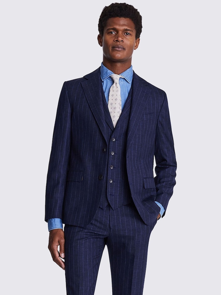 MOSS Blue Tailored Fit Italian Stripe Jacket - Image 1 of 7