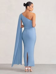 Club L London Blue Maternity Amaryllis One Shoulder Maxi Dress with Cape Sleeve - Image 4 of 4