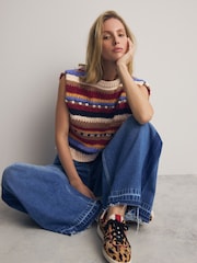 Multi Stripe Sleeveless Knitted Vest Tank Top - Image 1 of 7
