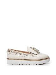 Moda in Pelle Eilani Brogue Detail Eva Wedge White Loafers - Image 1 of 3