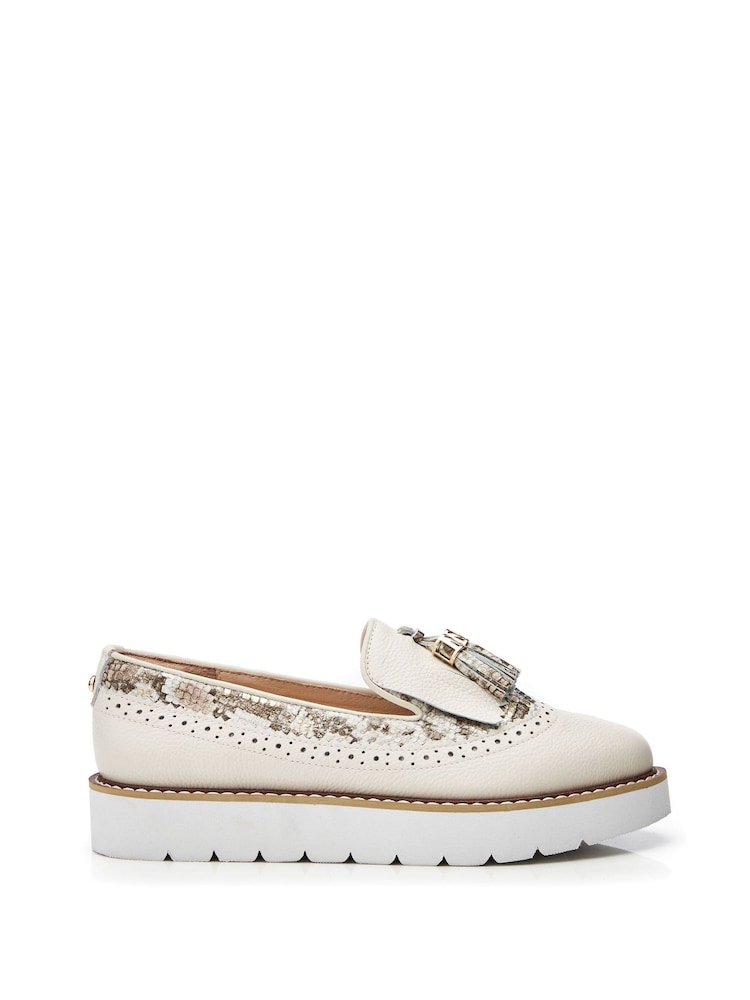 Moda in Pelle Eilani Brogue Detail Eva Wedge White Loafers - Image 1 of 3