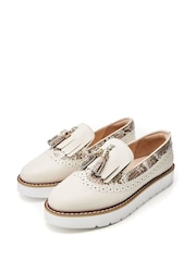 Moda in Pelle Eilani Brogue Detail Eva Wedge White Loafers - Image 2 of 3