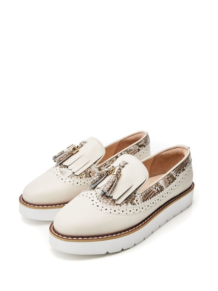 Moda in Pelle Eilani Brogue Detail Eva Wedge White Loafers - Image 2 of 3