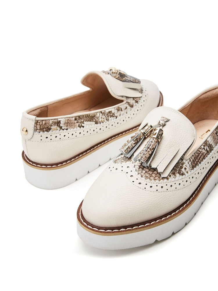 Moda in Pelle Eilani Brogue Detail Eva Wedge White Loafers - Image 3 of 3