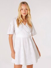 Apricot White 100% Cotton Broderie Kimono Wrap Dress - Image 2 of 5