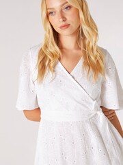 Apricot White 100% Cotton Broderie Kimono Wrap Dress - Image 3 of 5